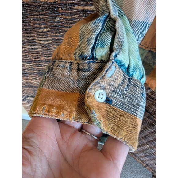 Anthropologie Isabella Sinclair Buffalo Plaid Check Ruffle Chambray Henley Shirt - Picture 5 of 9